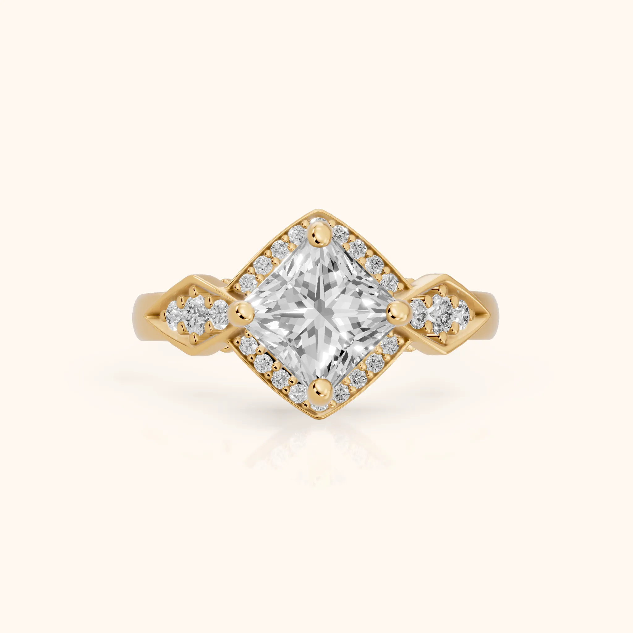 Lisa Deco Halo Princess Diamond Engagement Ring in Yellow Gold — view 1