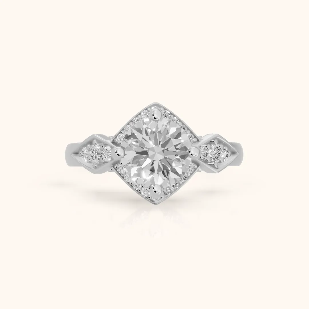 Lisa Deco Halo Round Diamond Engagement Ring in Platinum — view 2