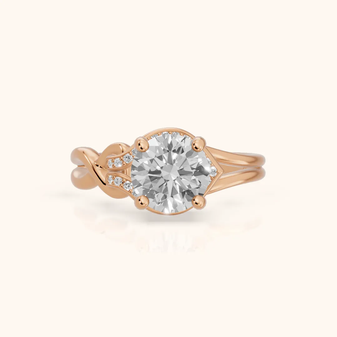 Lizzie Twist Split Shank Round Diamond Engagement Ring in Rose Gold — view 2