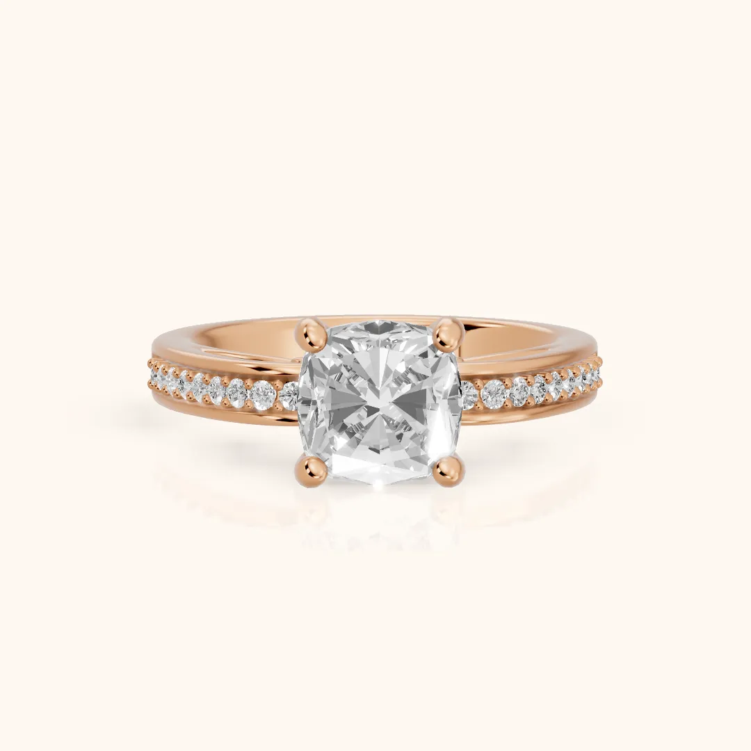 Lucy Vintage Pavé Cushion Diamond Engagement Ring in Rose Gold — view 2