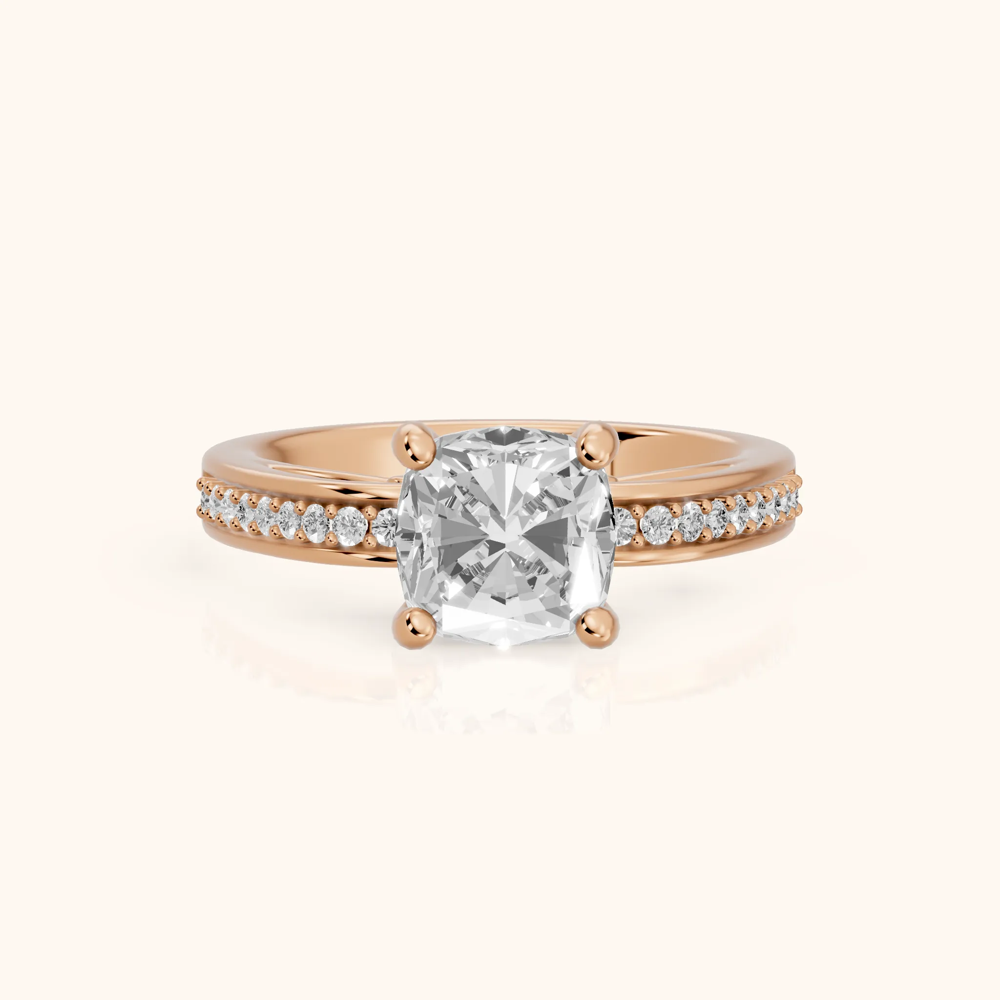 Lucy Vintage Pavé Cushion Diamond Engagement Ring in Rose Gold — view 1