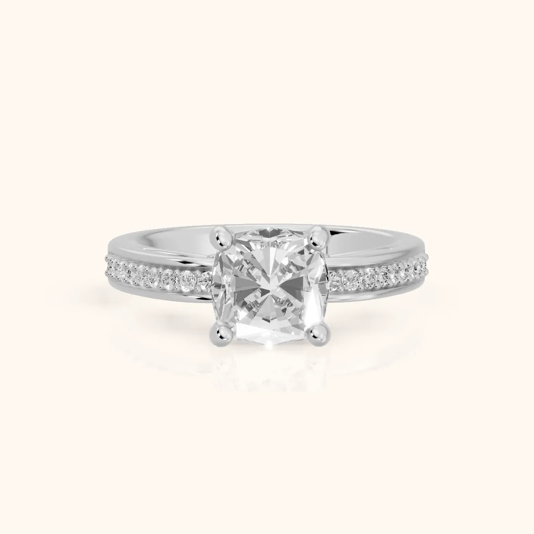 Lucy Vintage Pavé Cushion Diamond Engagement Ring in Silver — view 2