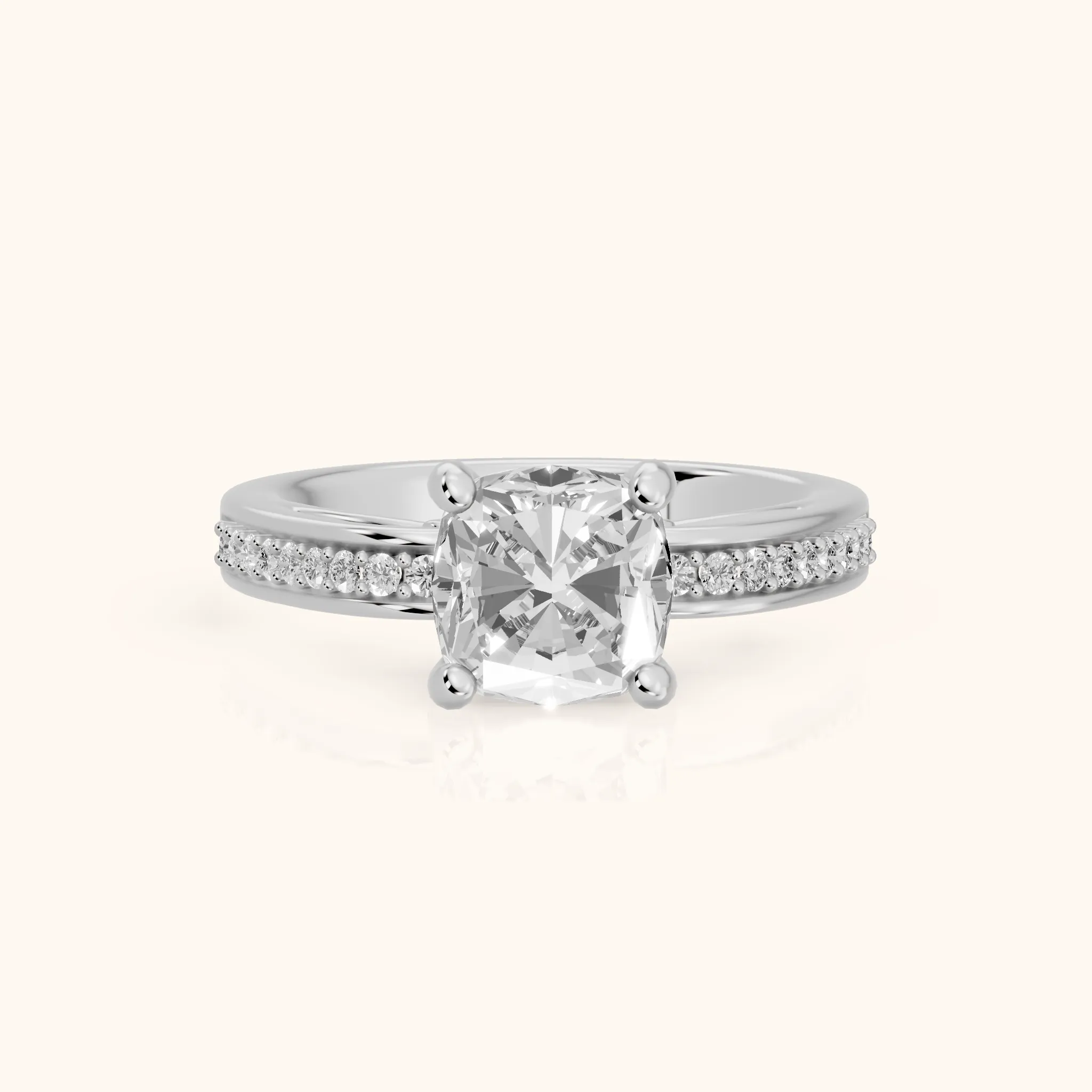 Lucy Vintage Pavé Cushion Diamond Engagement Ring in Silver — view 1