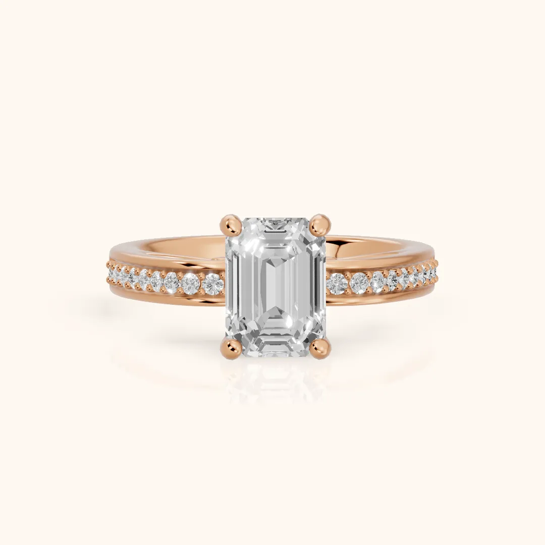 Lucy Vintage Pavé Emerald Diamond Engagement Ring in Rose Gold — view 2