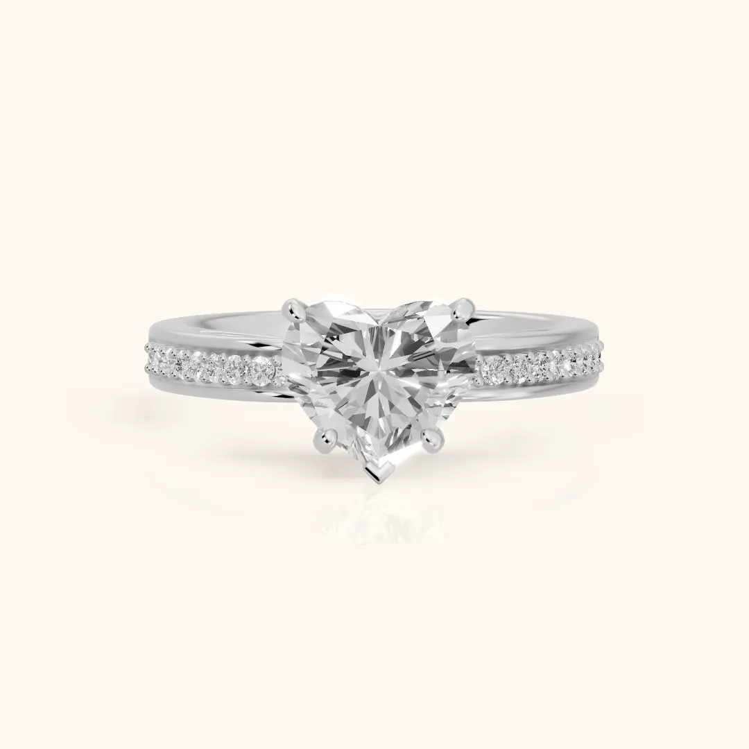 Lucy Vintage Pavé Heart Diamond Engagement Ring in White Gold — view 2