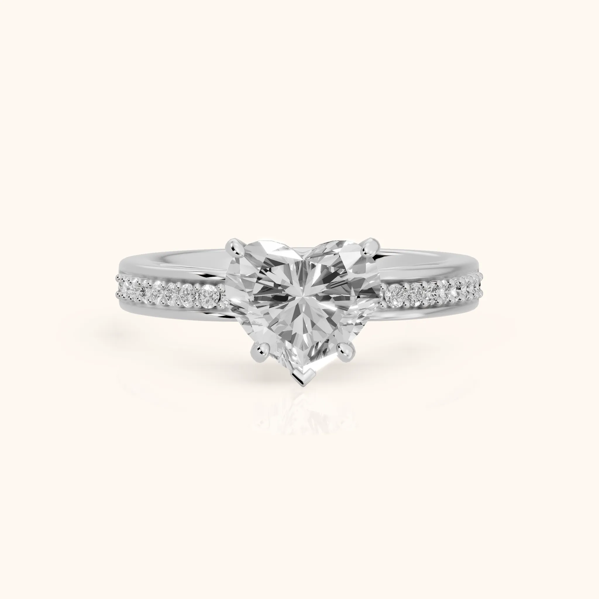 Lucy Vintage Pavé Heart Diamond Engagement Ring in White Gold — view 1