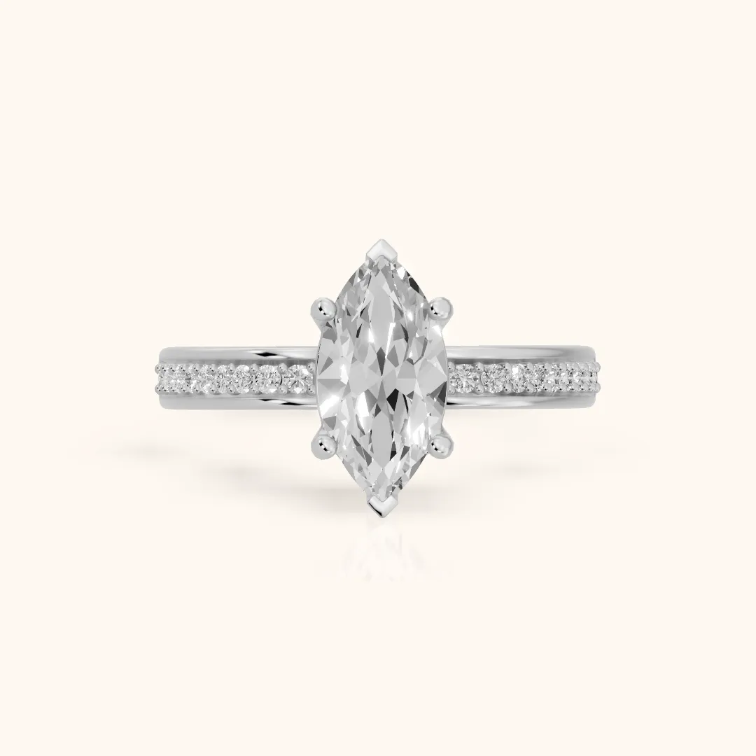 Lucy Vintage Pavé Marquise Diamond Engagement Ring in Platinum — view 2