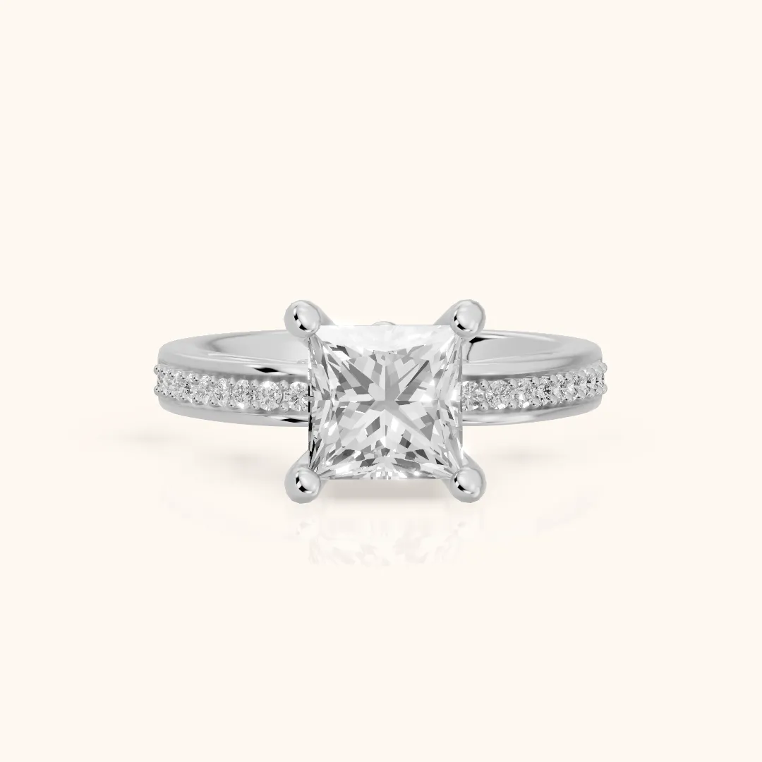 Lucy Vintage Pavé Princess Diamond Engagement Ring in Platinum — view 2
