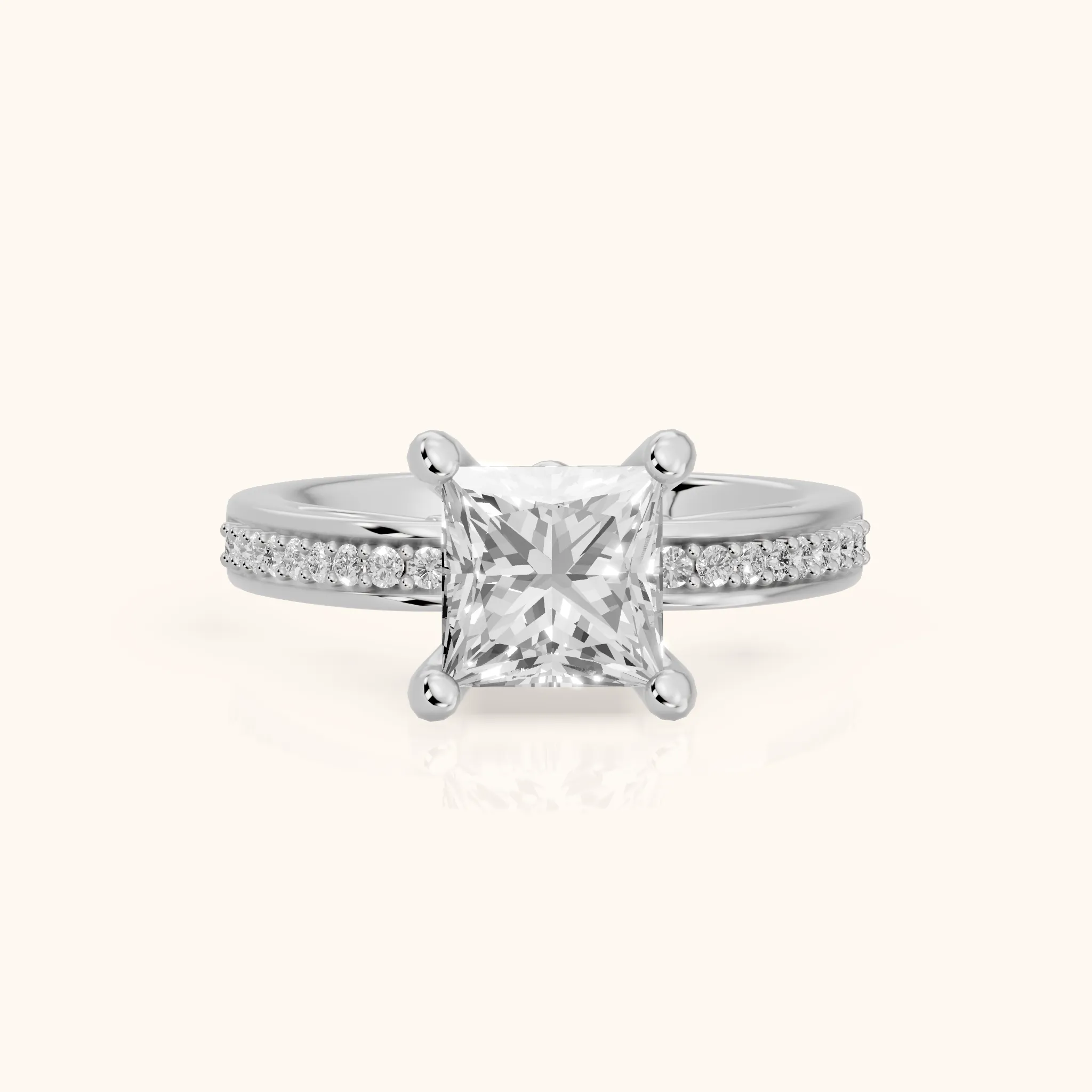 Lucy Vintage Pavé Princess Diamond Engagement Ring in Platinum — view 1