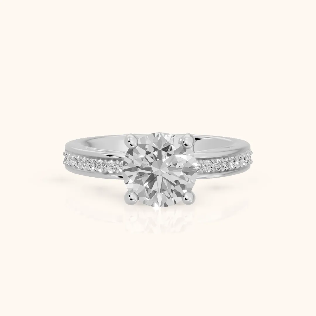 Lucy Vintage Pavé Round Diamond Engagement Ring in Platinum — view 2