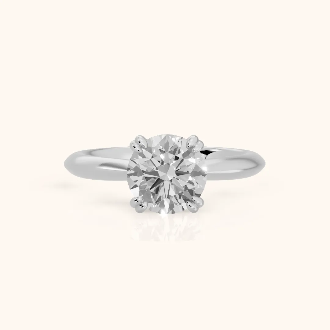 Macy Tulip Solitaire Round Diamond Engagement Ring in Silver — view 2