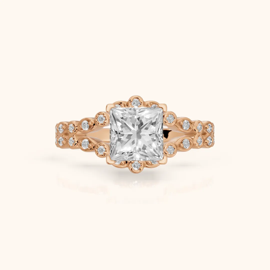 Maddie Vintage Split Shank Princess Diamond Engagement Ring in Rose Gold — view 2