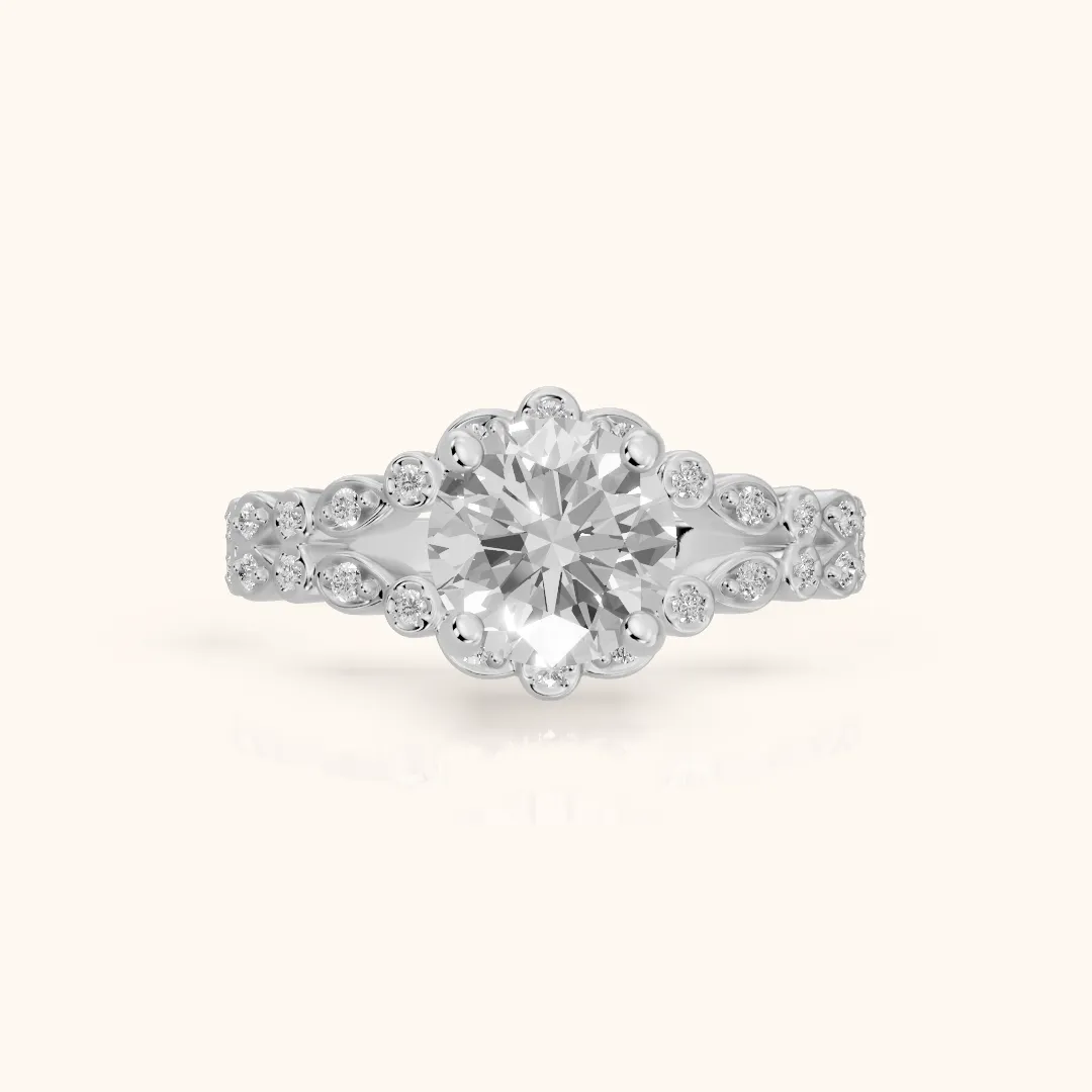 Maddie Vintage Split Shank Round Diamond Engagement Ring in Silver — view 2
