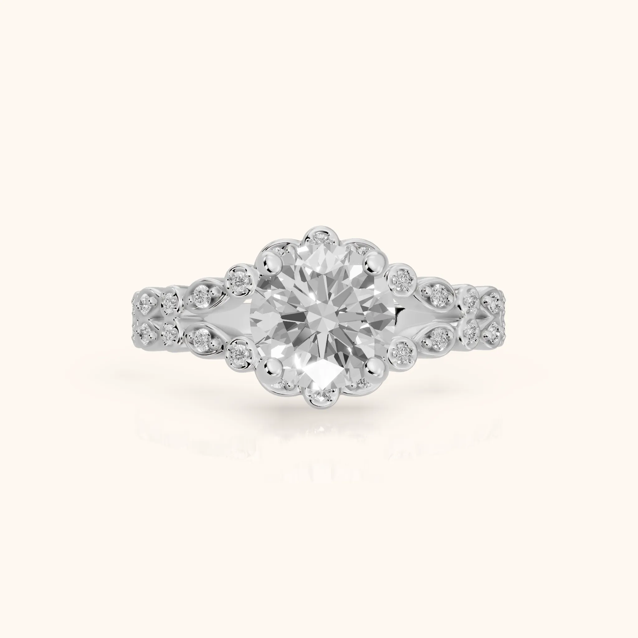 Maddie Vintage Split Shank Round Diamond Engagement Ring in Silver — view 1