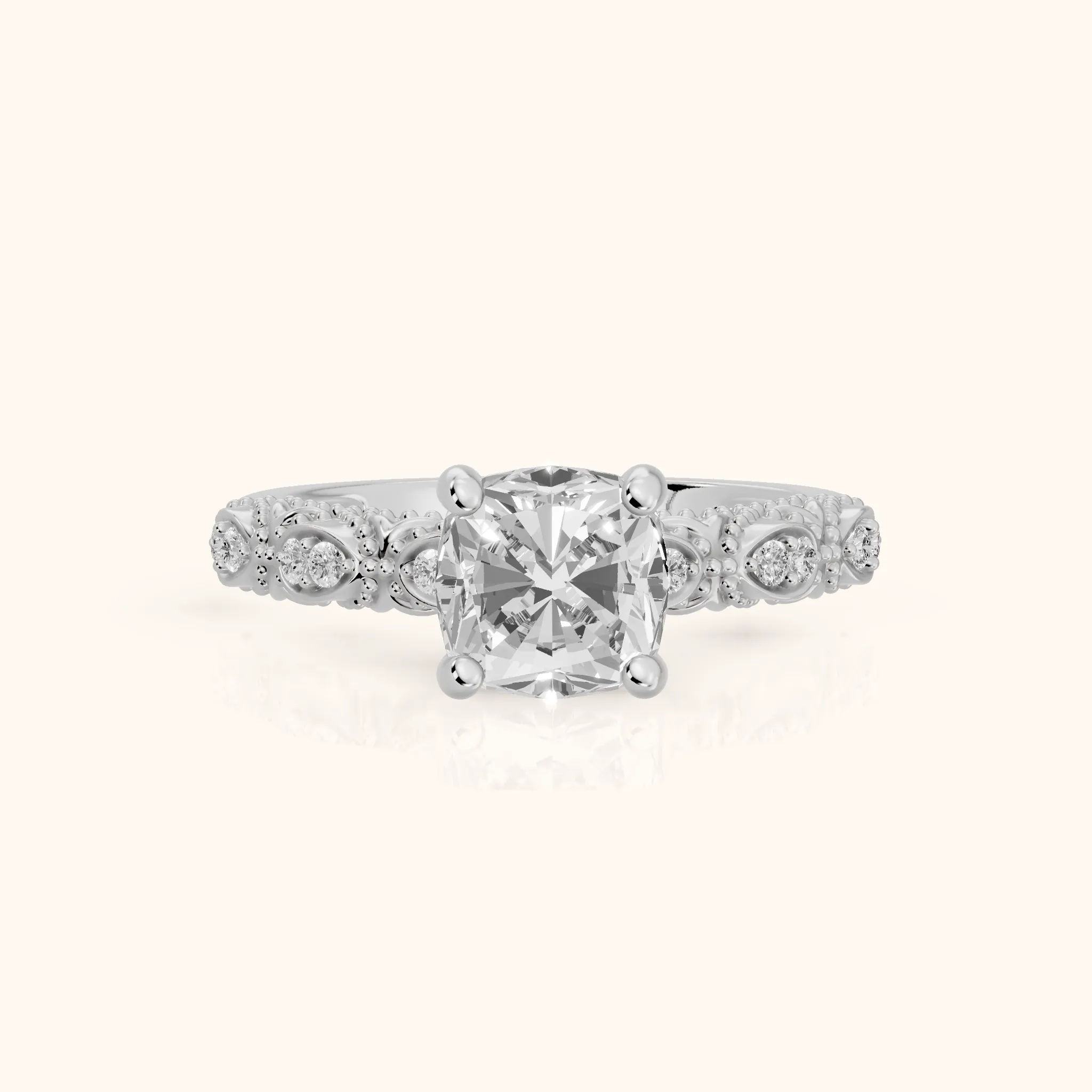 Mae Vintage Filigree Cushion Diamond Engagement Ring in Silver — view 1