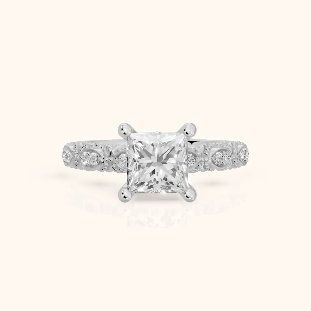 Mae Vintage Filigree Princess Diamond Engagement Ring in Silver — view 2