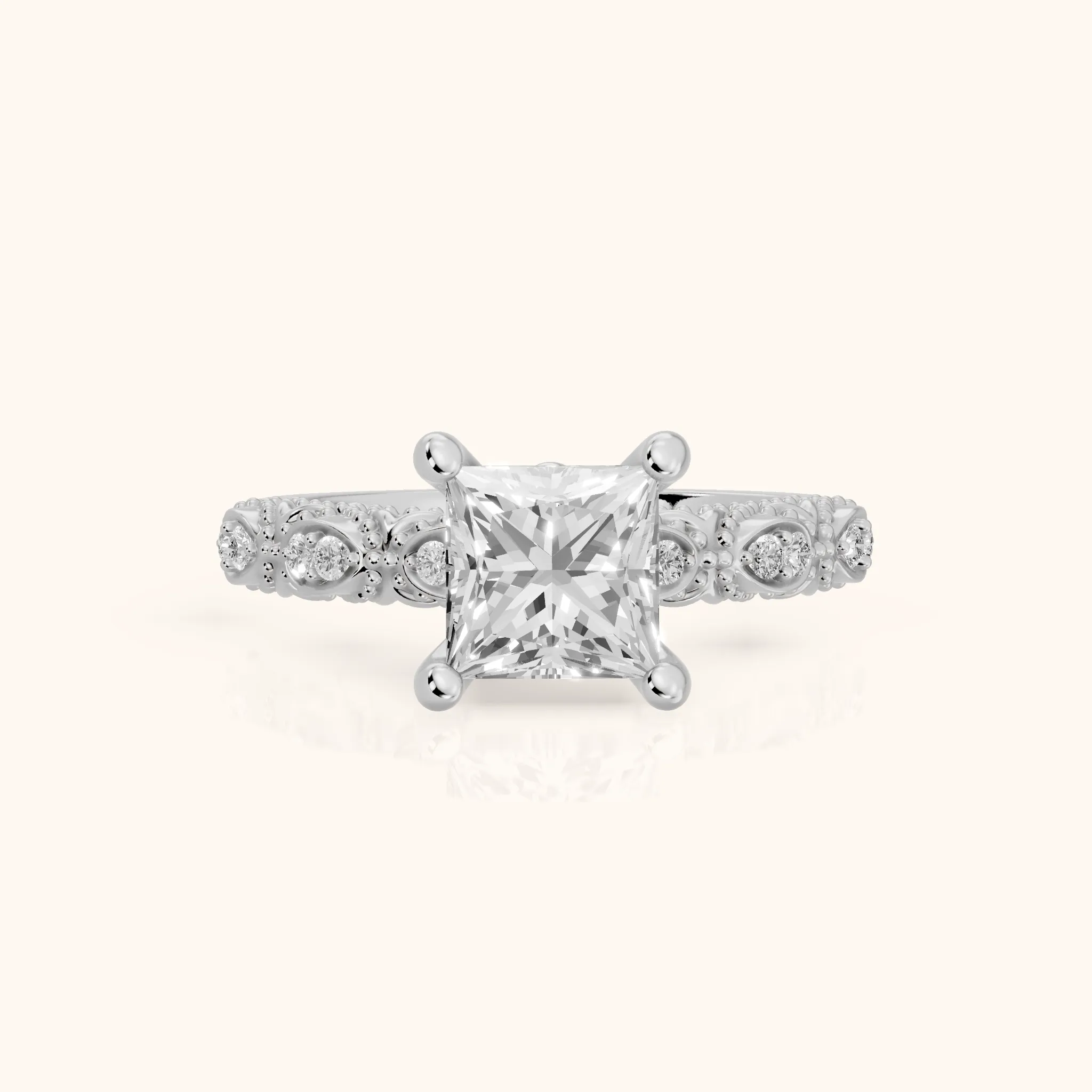 Mae Vintage Filigree Princess Diamond Engagement Ring in Silver — view 1