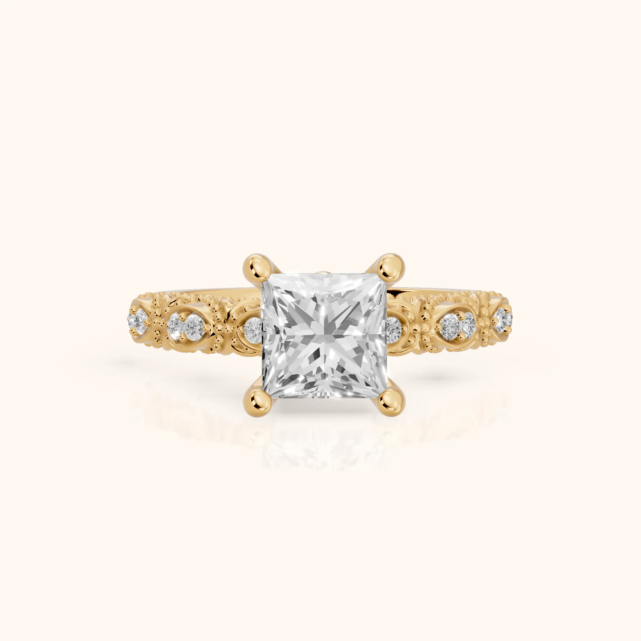 Mae Vintage Filigree Princess Diamond Engagement Ring in Yellow Gold — view 1