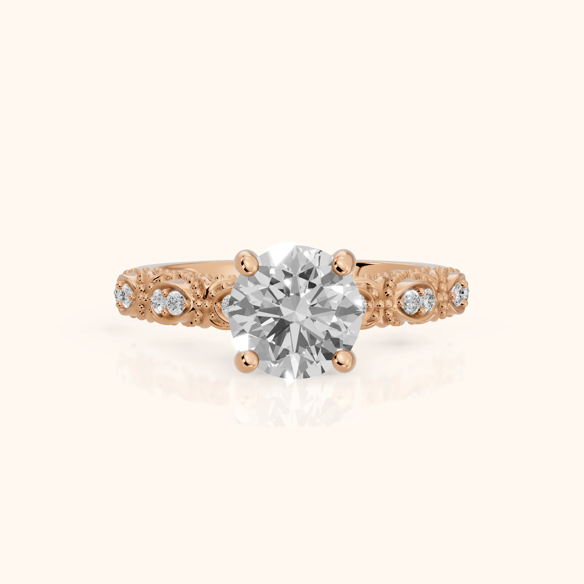 Mae Vintage Filigree Round Diamond Engagement Ring in Rose Gold — view 1