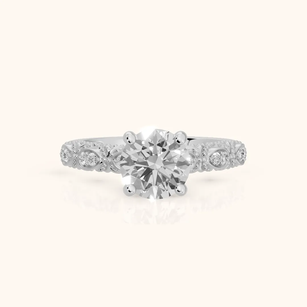 Mae Vintage Filigree Round Diamond Engagement Ring in Silver — view 2