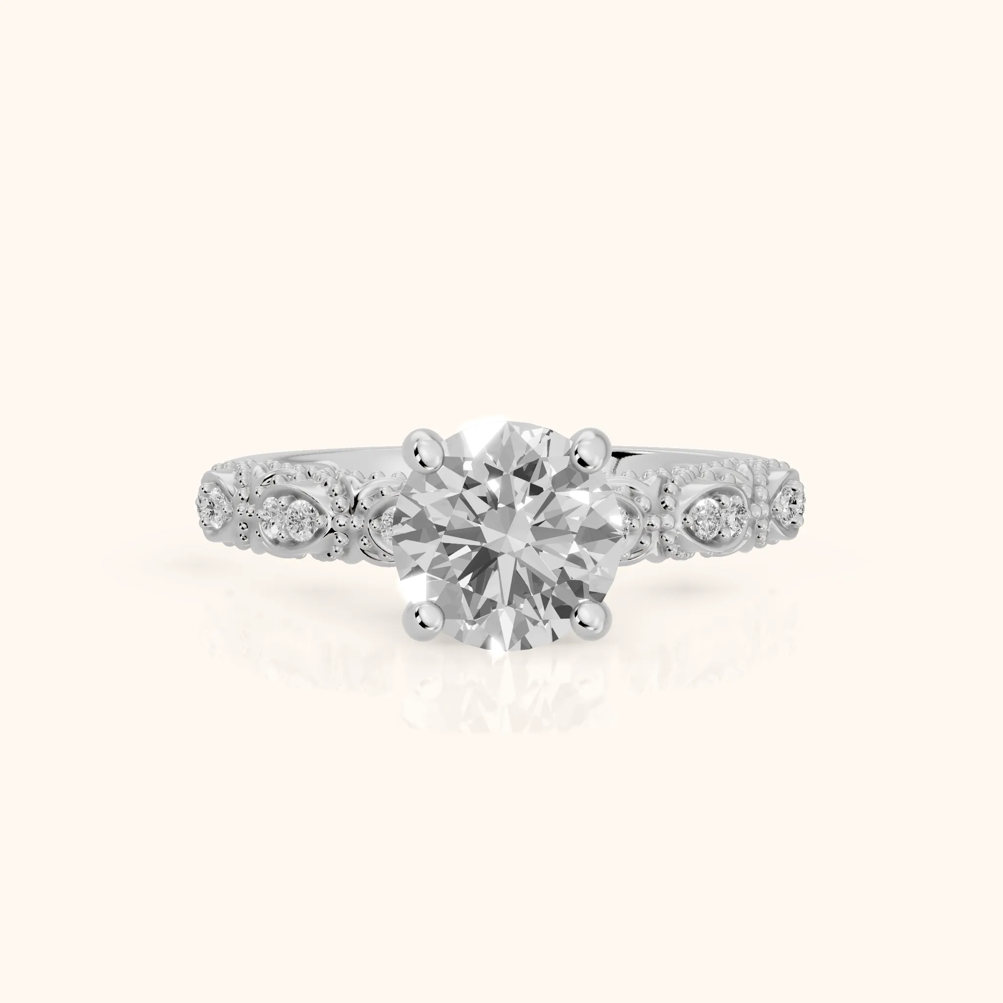 Mae Vintage Filigree Round Diamond Engagement Ring in Silver — view 1