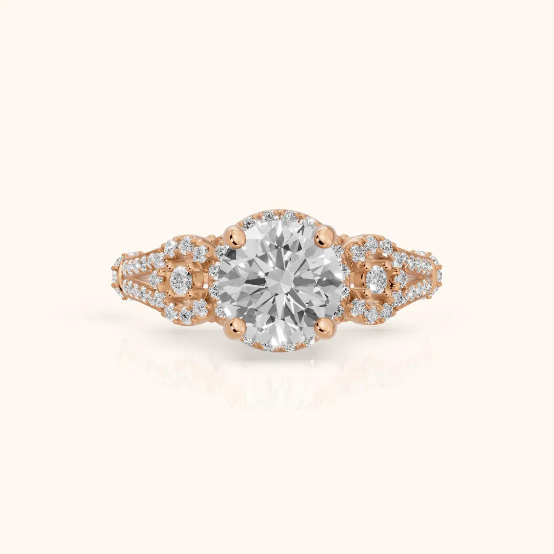 Maggie Vintage Halo Round Diamond Engagement Ring in Rose Gold — view 2