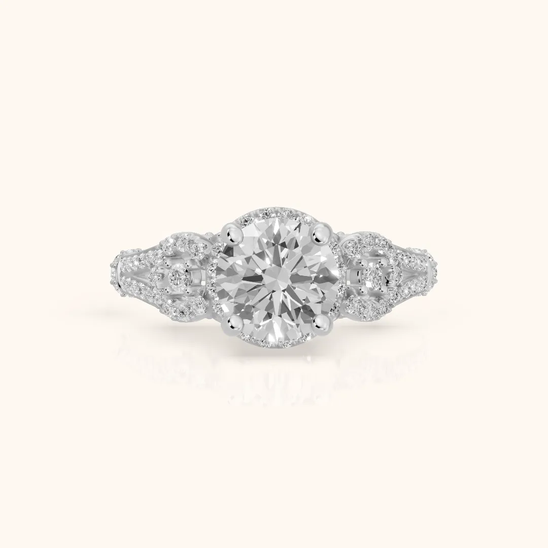 Maggie Vintage Halo Round Diamond Engagement Ring in White Gold — view 2