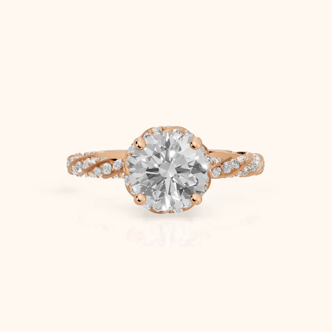 Marcy Twist Halo Round Diamond Engagement Ring in Rose Gold — view 2