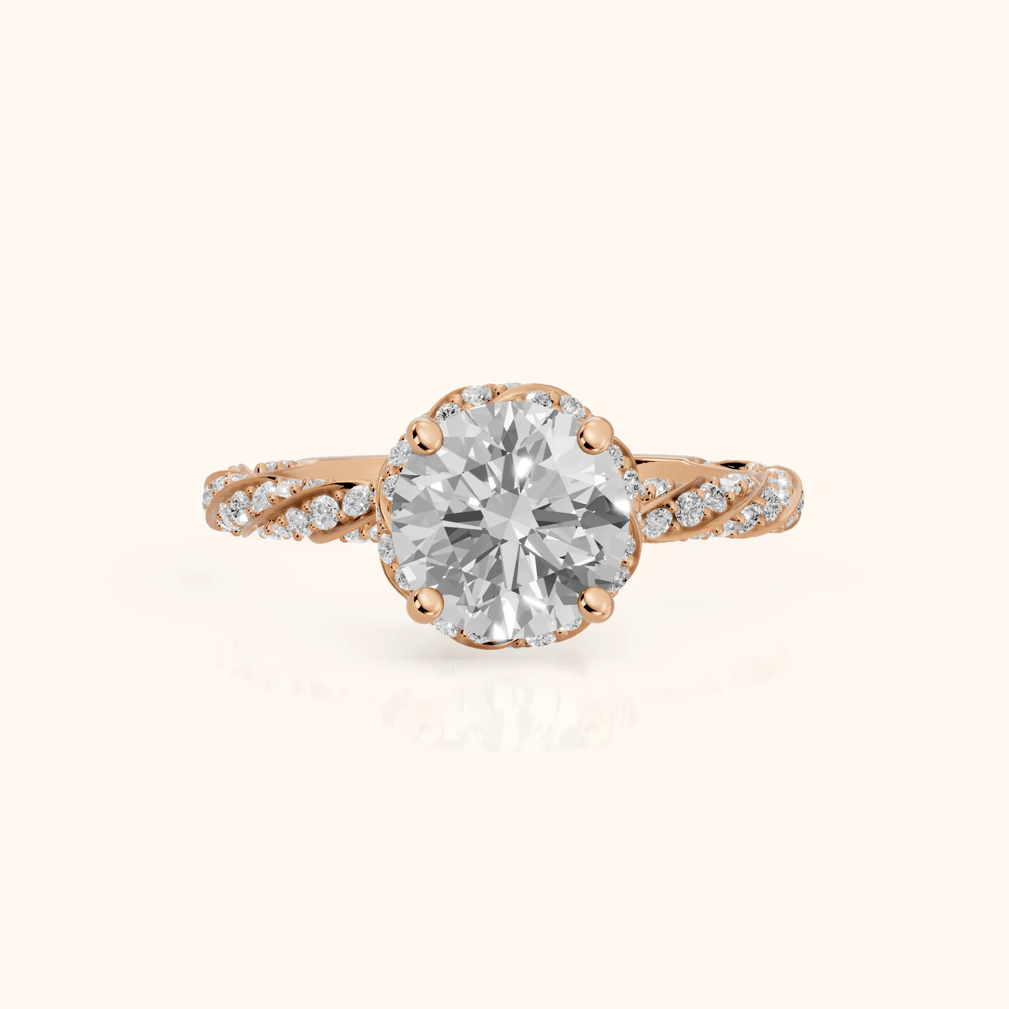 Marcy Twist Halo Round Diamond Engagement Ring in Rose Gold — view 1