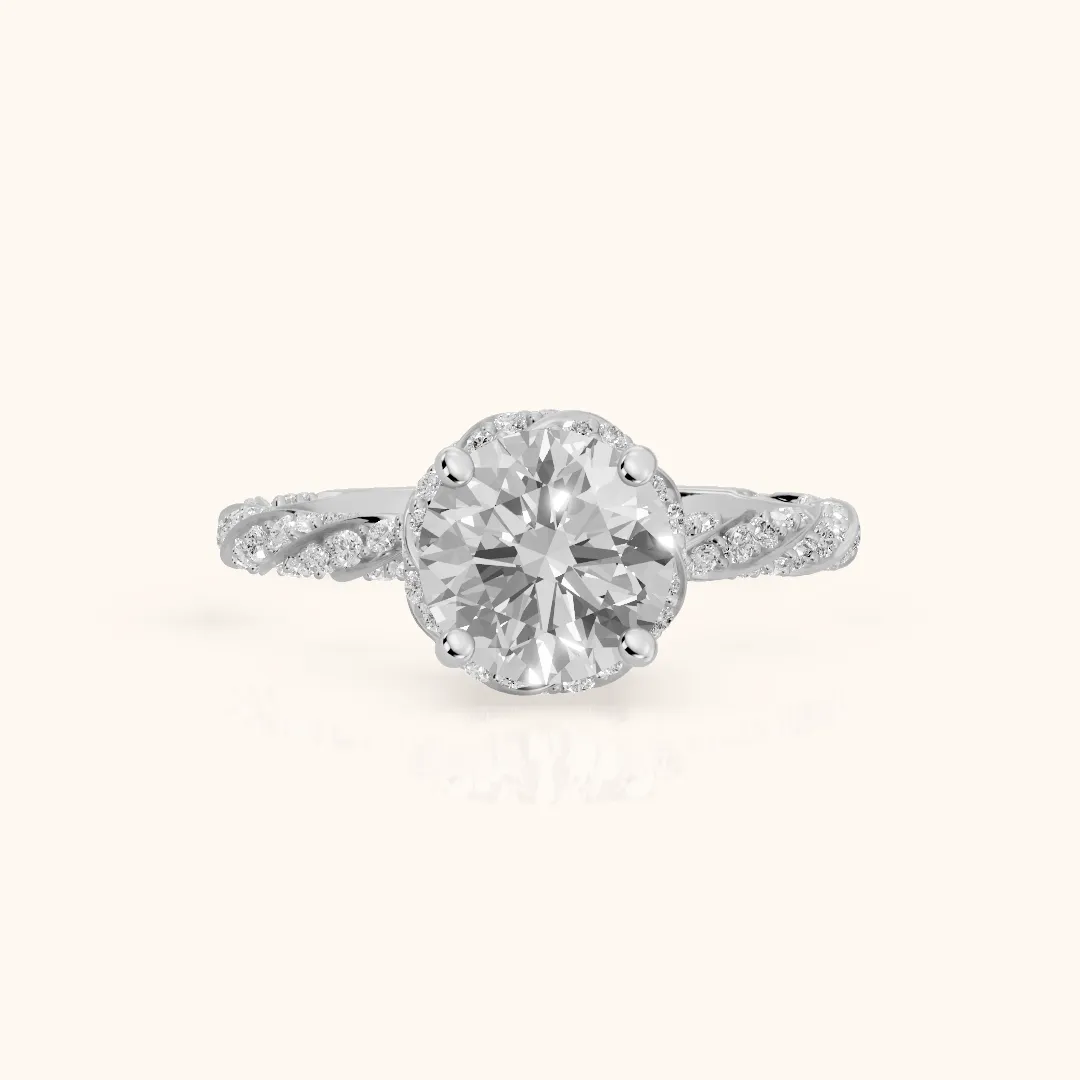 Marcy Twist Halo Round Diamond Engagement Ring in White Gold — view 2