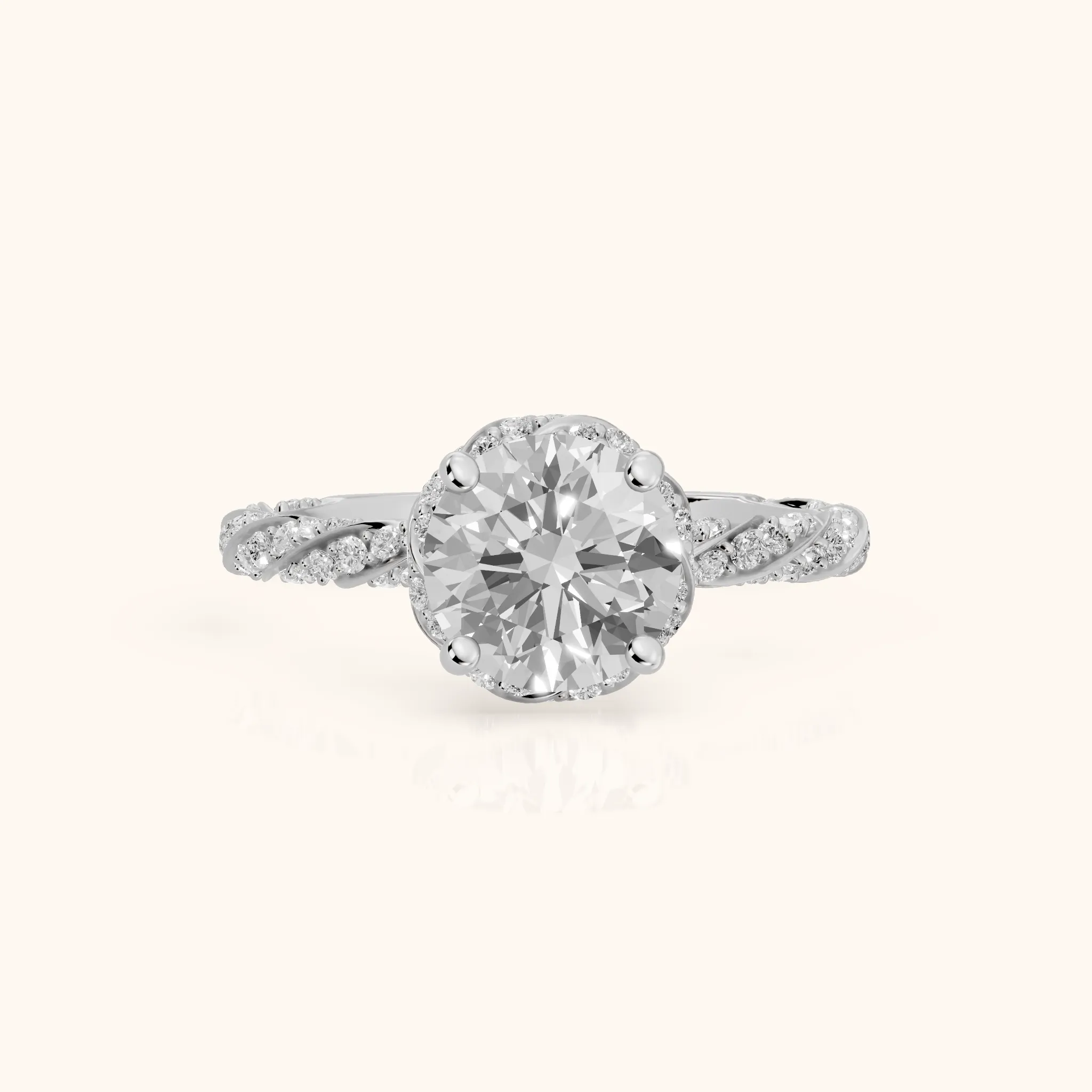 Marcy Twist Halo Round Diamond Engagement Ring in White Gold — view 1