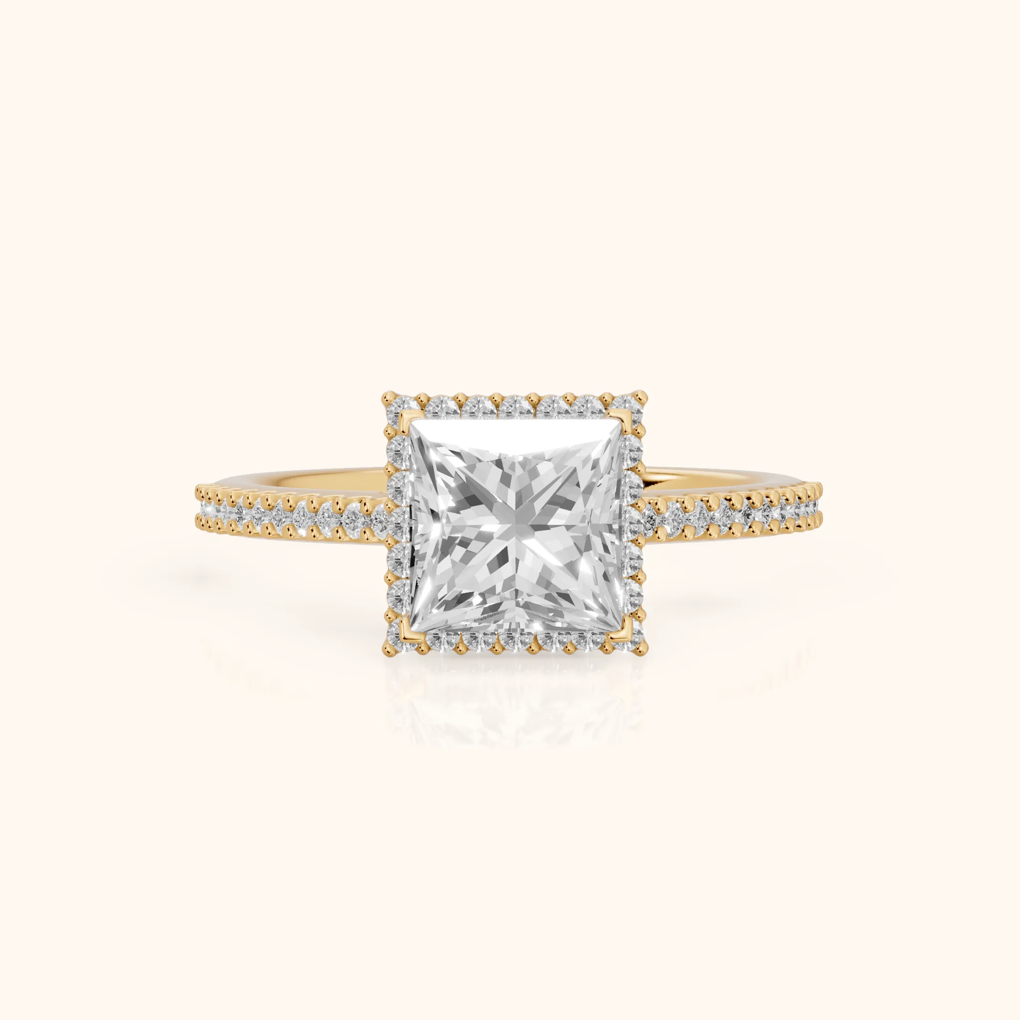Marla Halo Micropavé Princess Diamond Engagement Ring in Yellow Gold — view 1