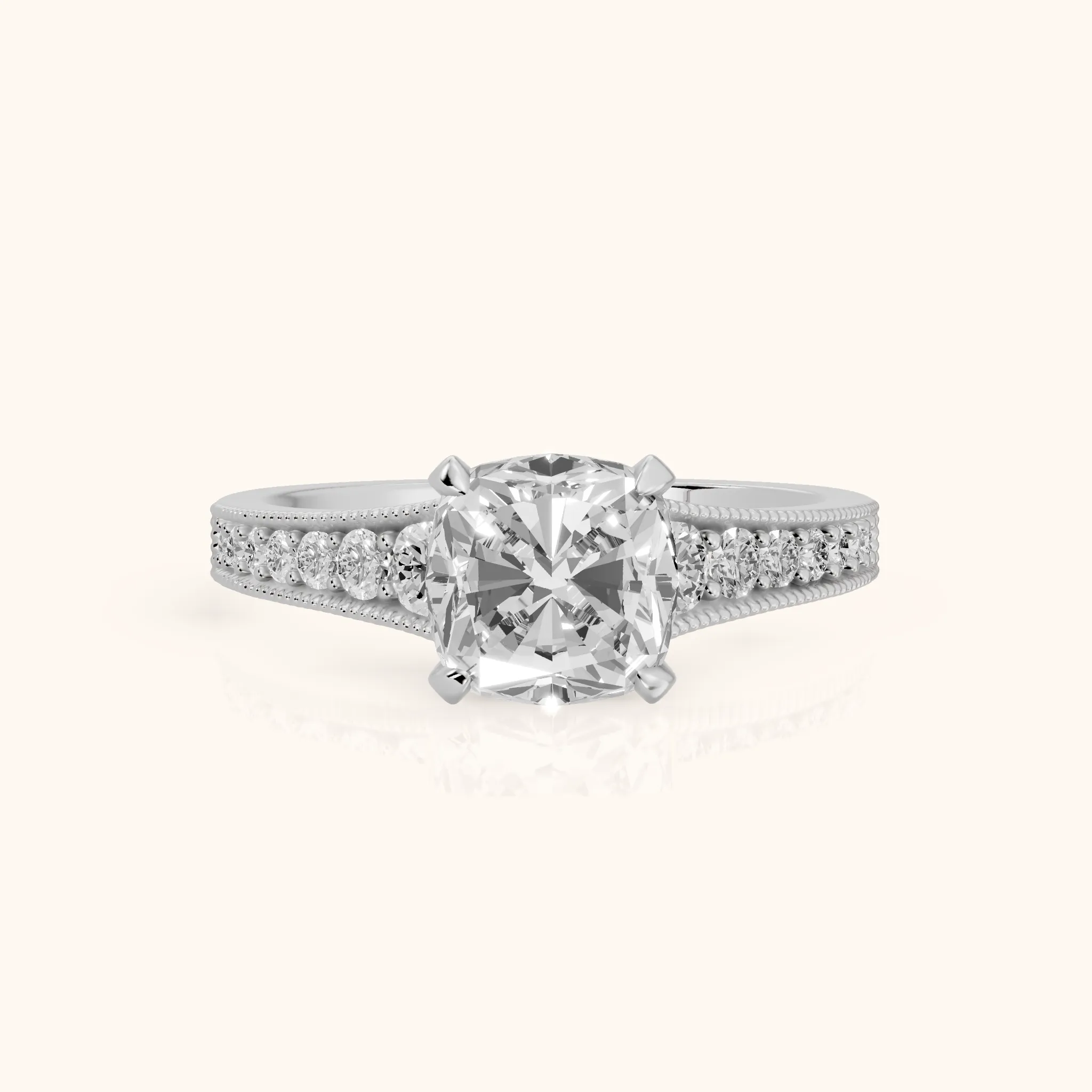 Mary Milgrain Pavé Cushion Diamond Engagement Ring in Silver — view 1