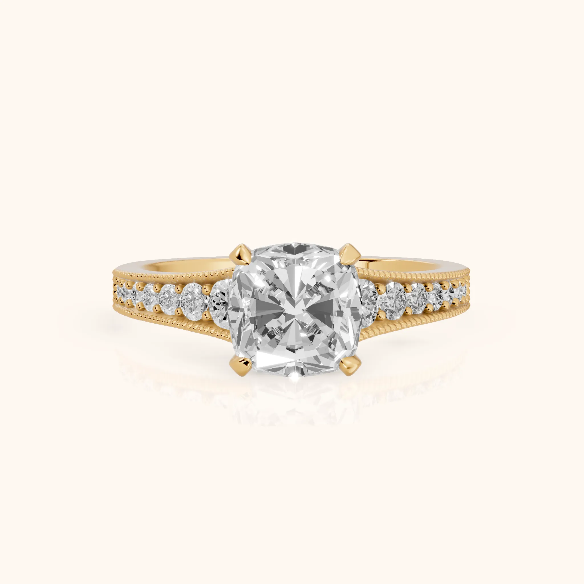 Mary Milgrain Pavé Cushion Diamond Engagement Ring in Yellow Gold — view 1