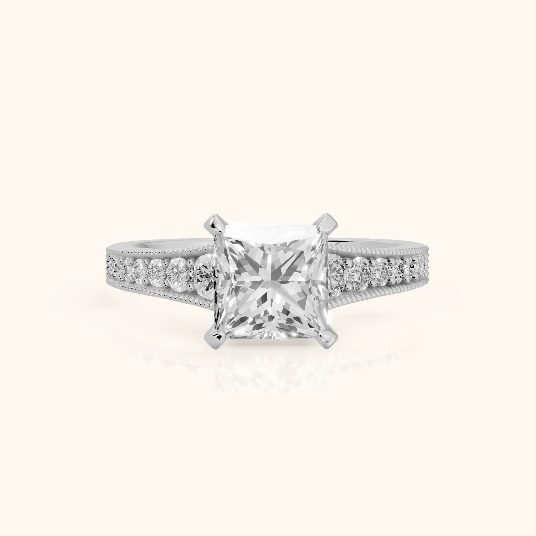 Mary Milgrain Pavé Princess Diamond Engagement Ring in Silver — view 1