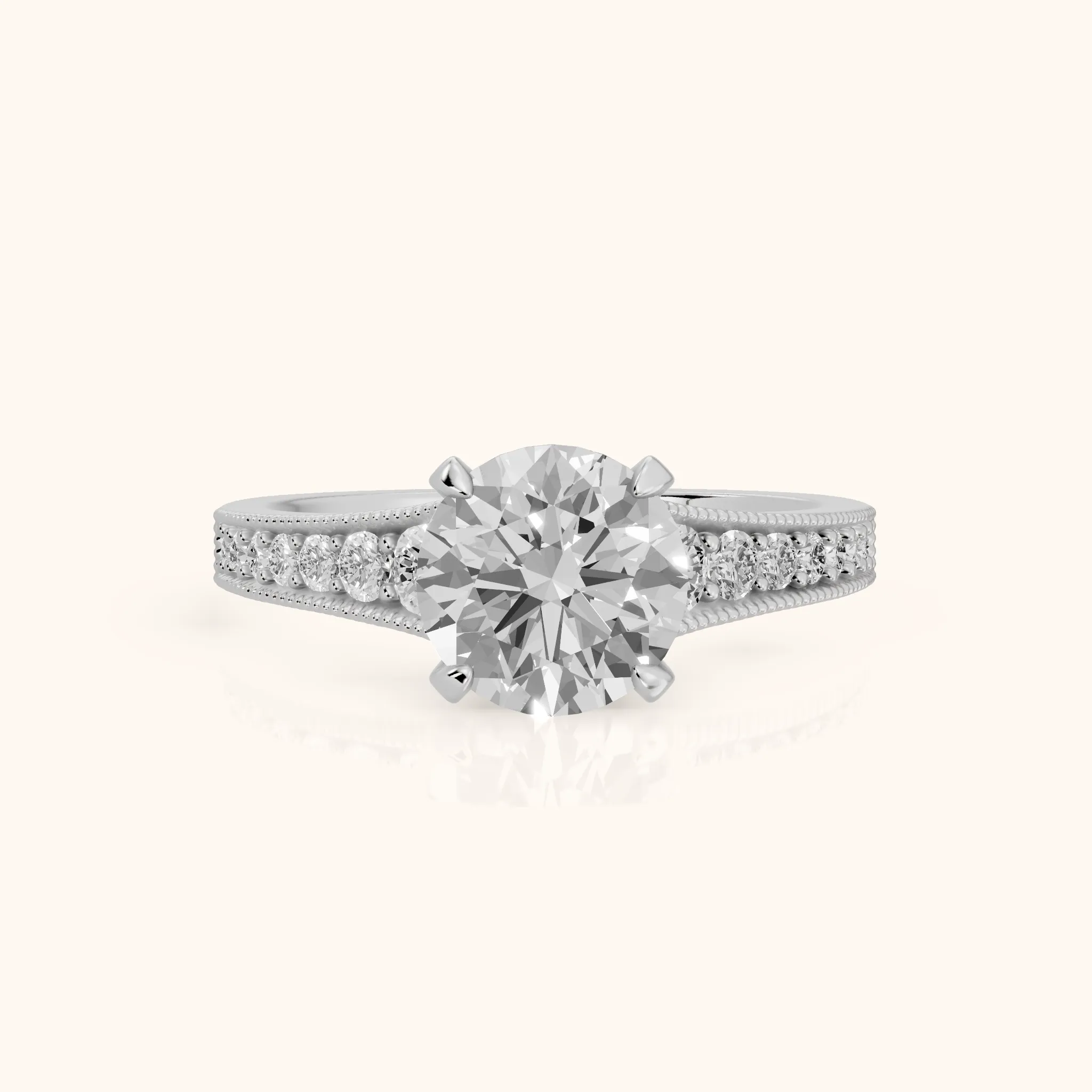 Mary Milgrain Pavé Round Diamond Engagement Ring in Silver — view 1