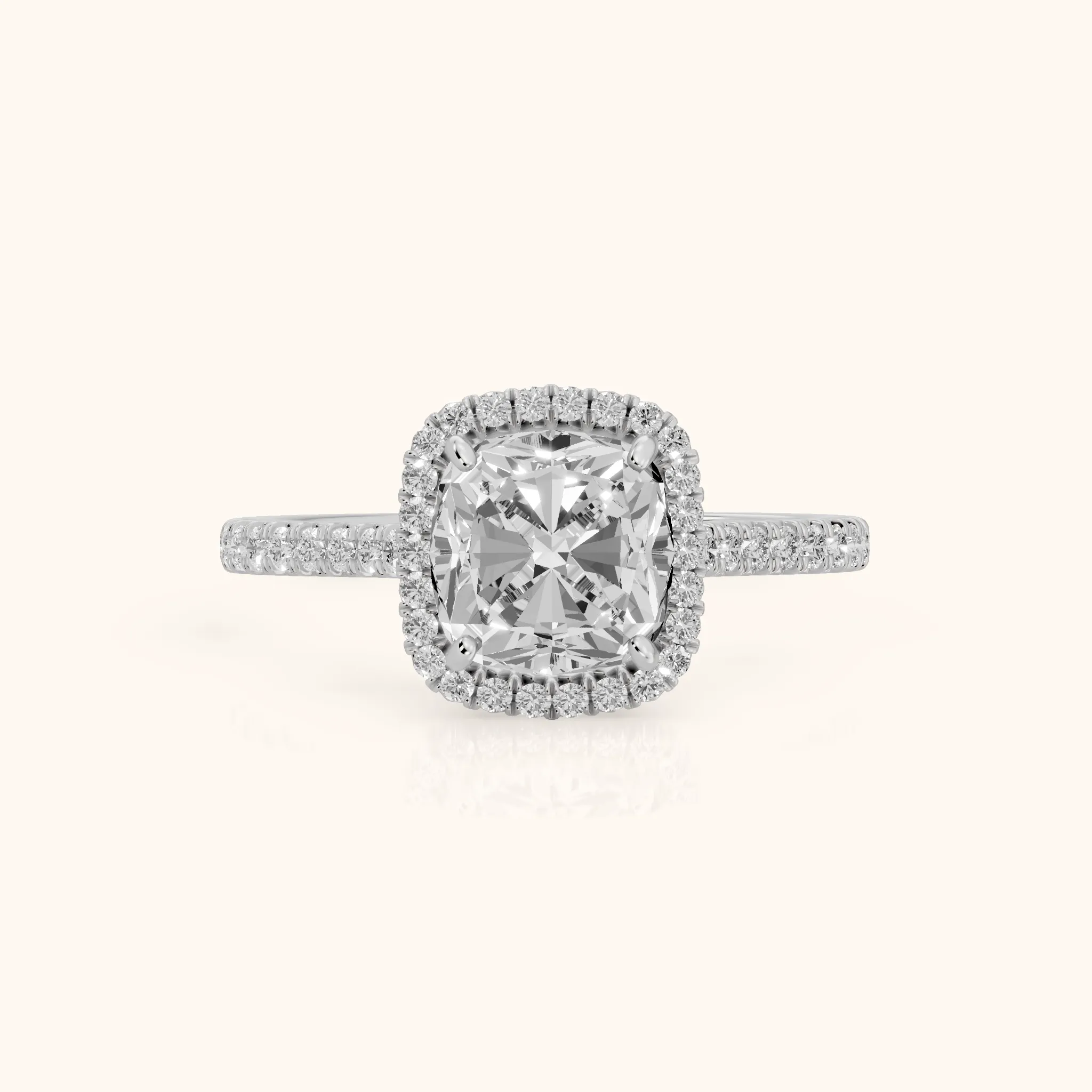 May Halo Pavé Cushion Diamond Engagement Ring in Platinum — view 1