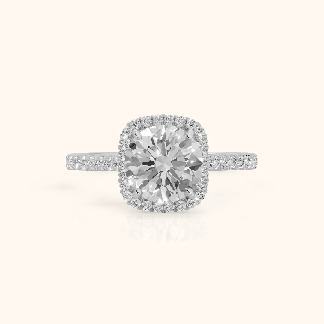 May Halo Pavé Round Diamond Engagement Ring in Silver — view 2