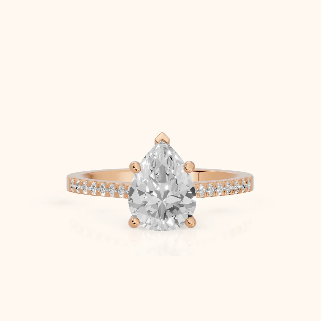 Meg Pavé Pear Diamond Engagement Ring in Rose Gold — view 2