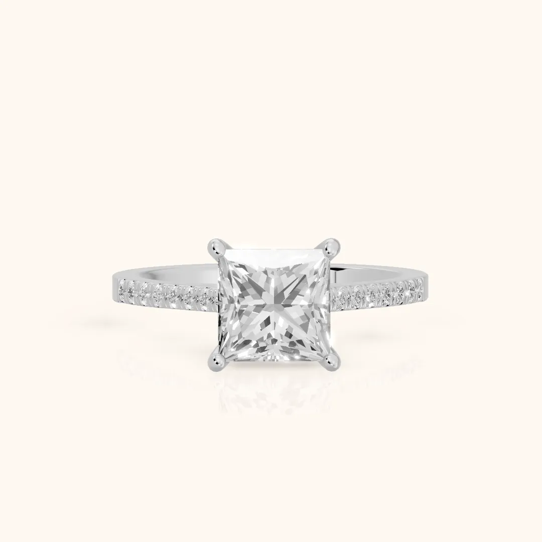 Meg Pavé Princess Diamond Engagement Ring in Platinum — view 2