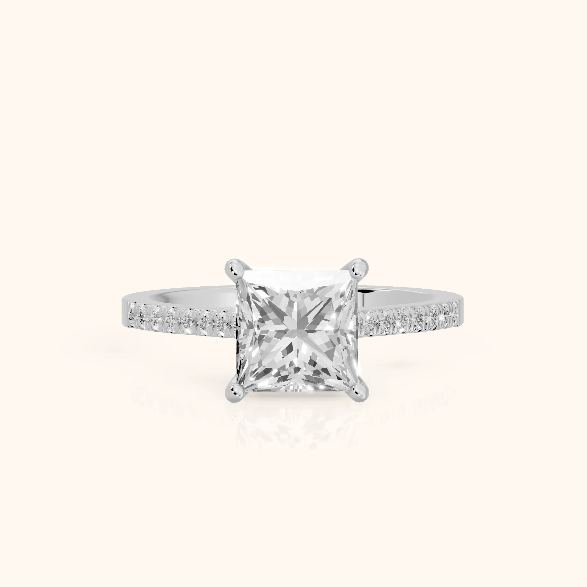 Meg Pavé Princess Diamond Engagement Ring in Platinum — view 1