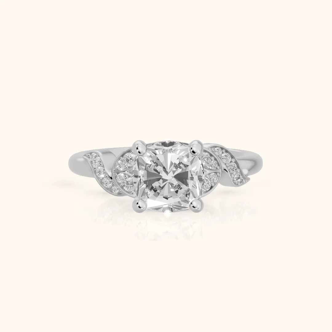 Megan Leaf Pavé Cushion Diamond Engagement Ring in White Gold — view 2