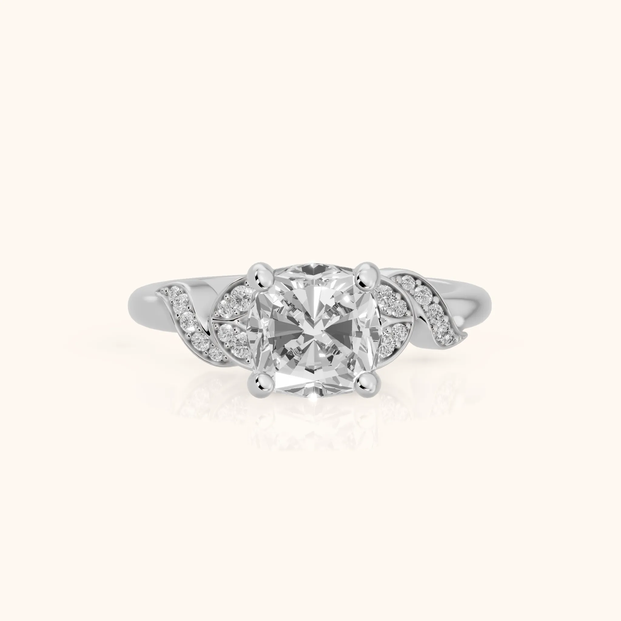 Megan Leaf Pavé Cushion Diamond Engagement Ring in White Gold — view 1