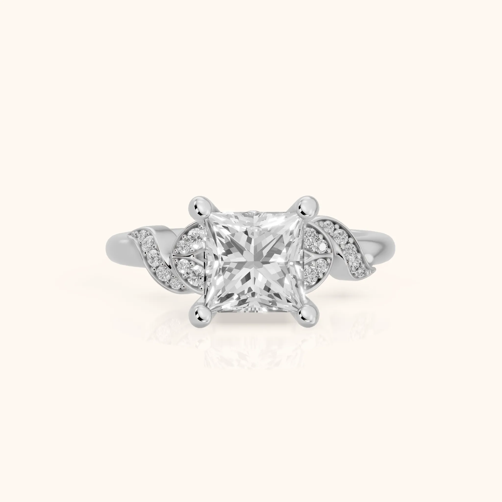 Megan Leaf Pavé Princess Diamond Engagement Ring in Silver — view 1