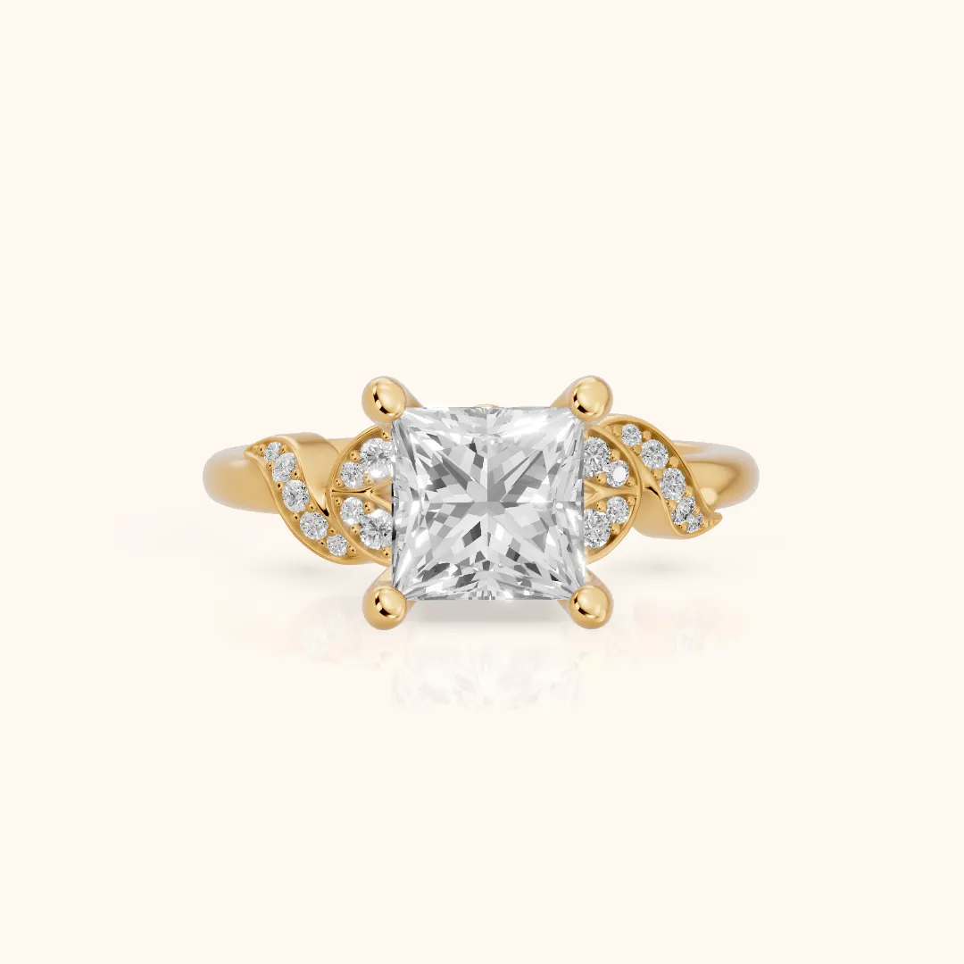 Megan Leaf Pavé Princess Diamond Engagement Ring in Yellow Gold — view 2