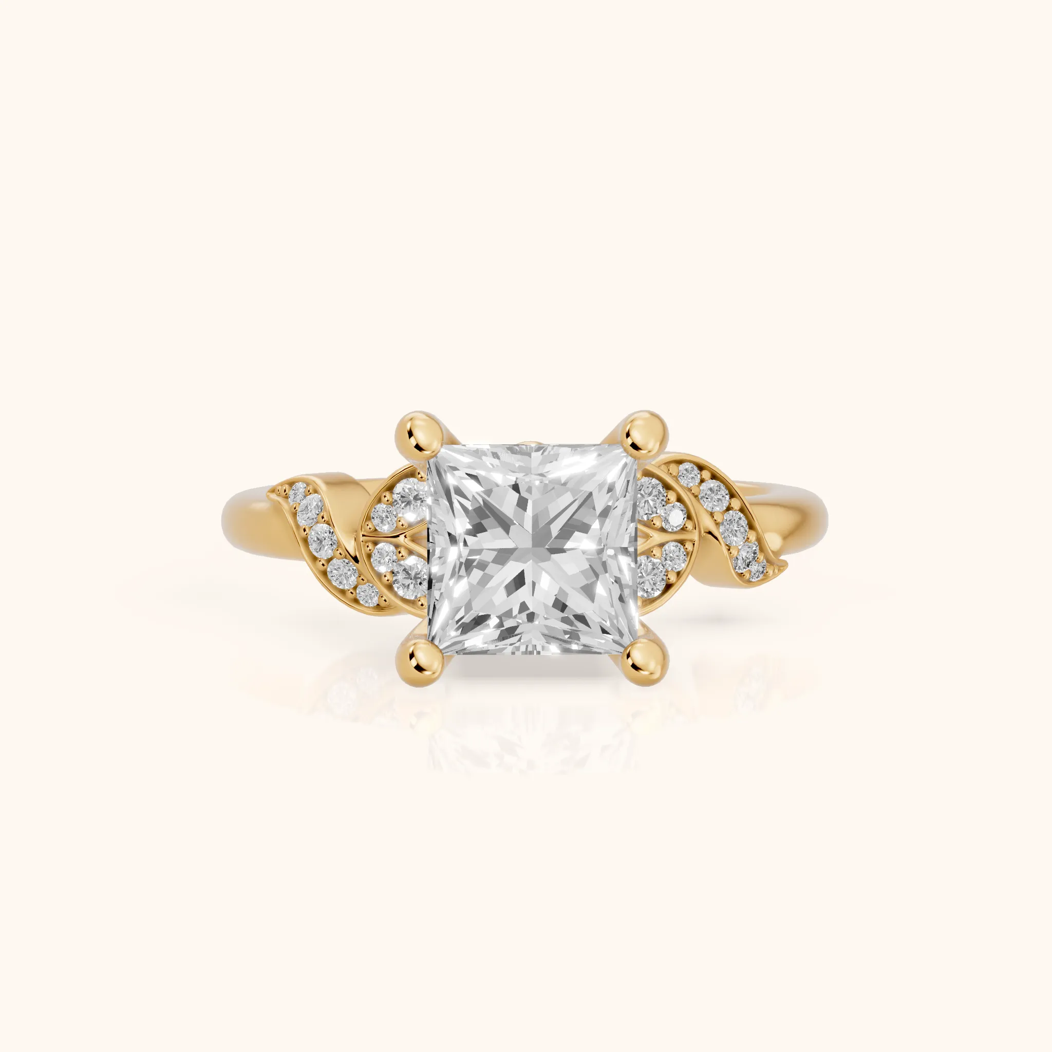 Megan Leaf Pavé Princess Diamond Engagement Ring in Yellow Gold — view 1