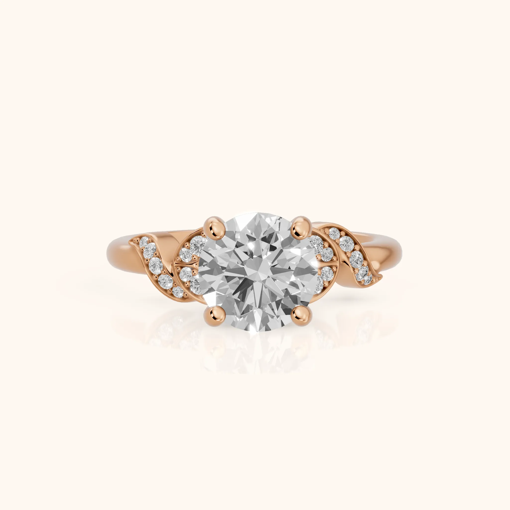 Megan Leaf Pavé Round Diamond Engagement Ring in Rose Gold — view 1