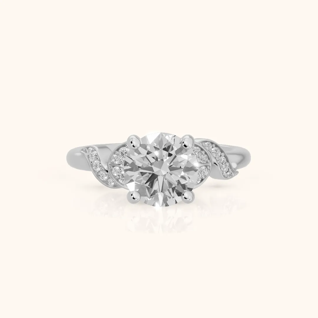 Megan Leaf Pavé Round Diamond Engagement Ring in Platinum — view 2