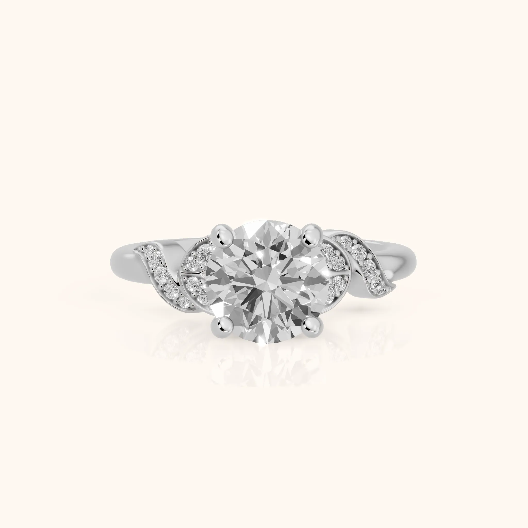 Megan Leaf Pavé Round Diamond Engagement Ring in Platinum — view 1