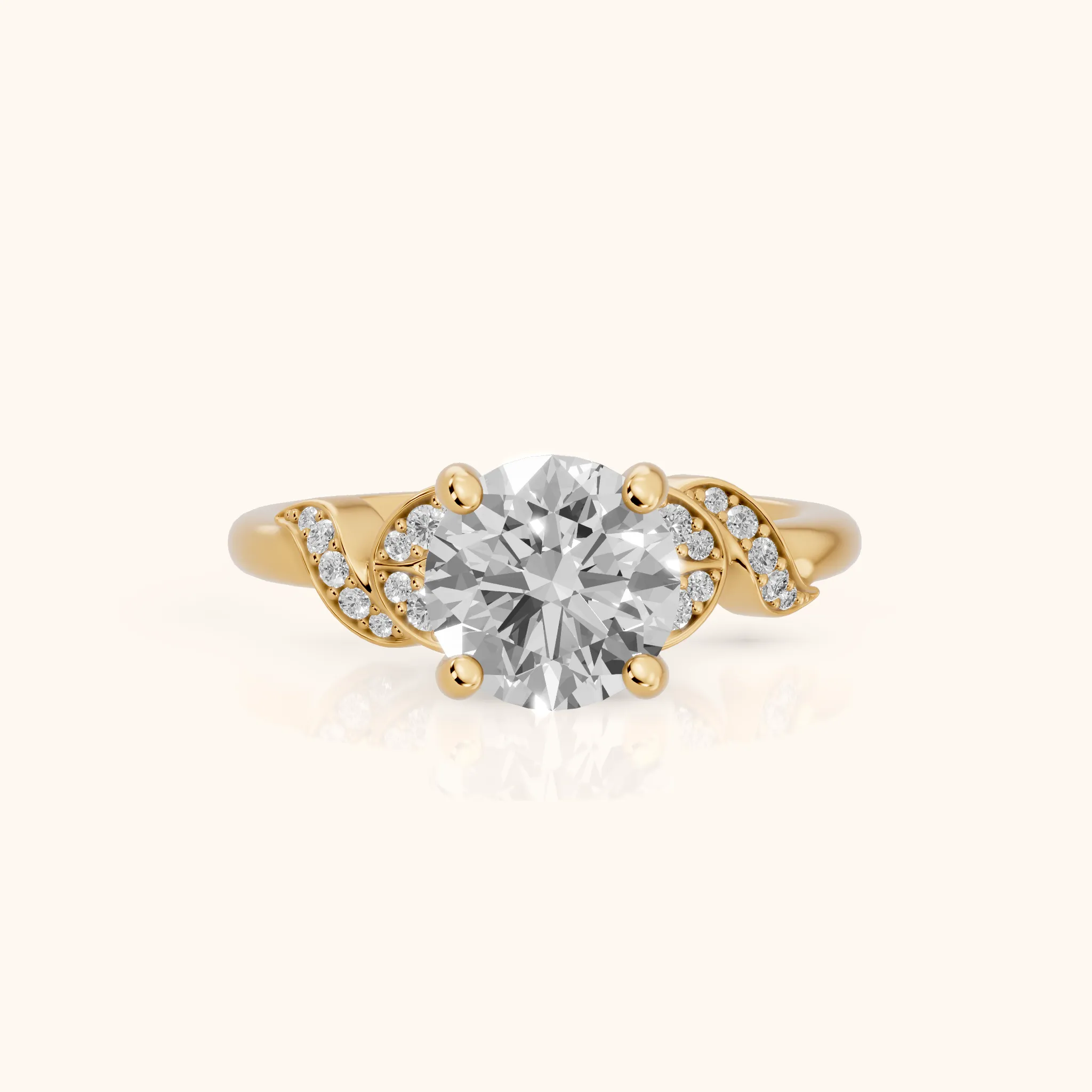 Megan Leaf Pavé Round Diamond Engagement Ring in Yellow Gold — view 1